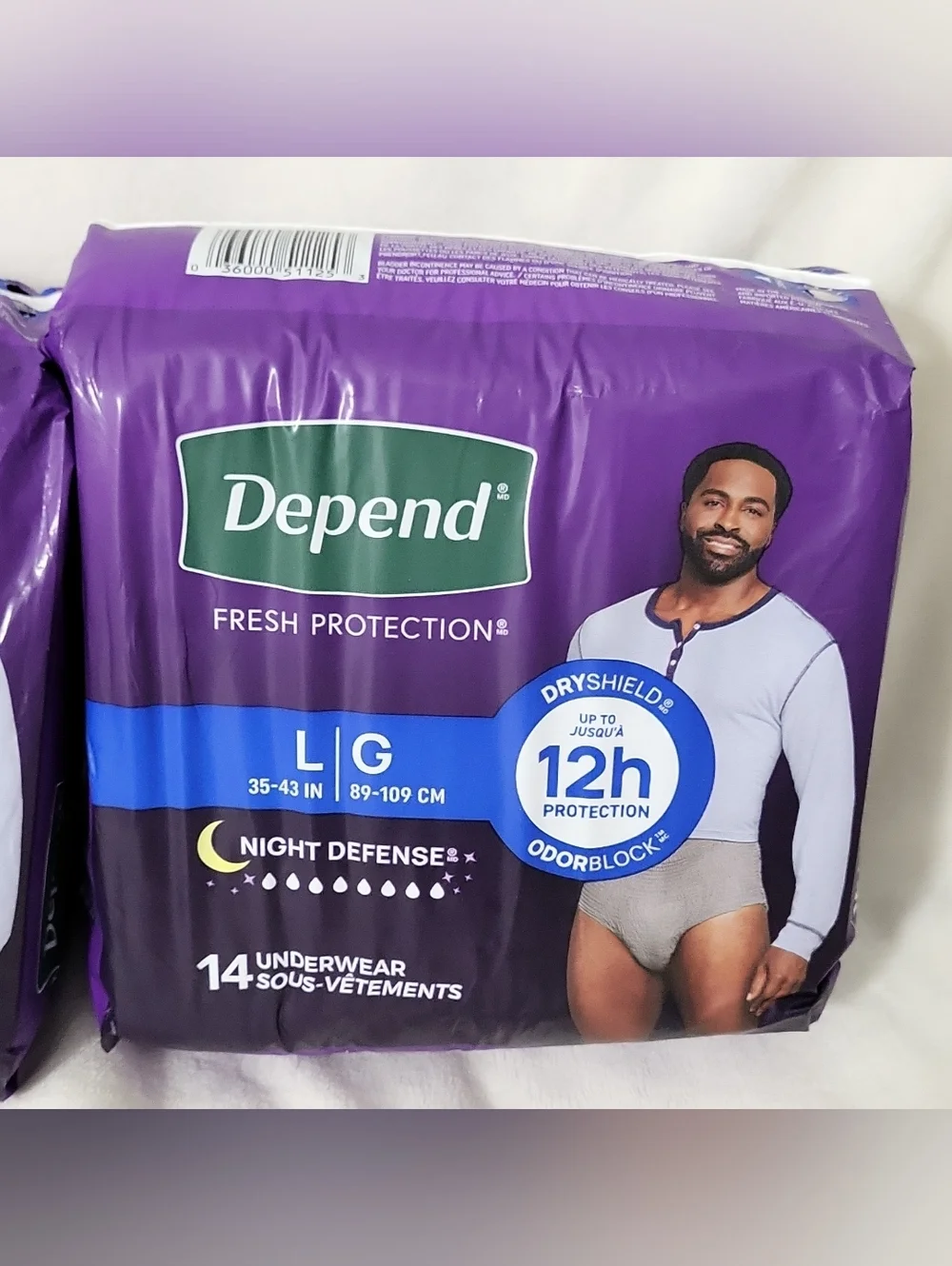 Depend Fresh Protection Night Defense Underwear Men L/G Gray 14 CT (2 pack)